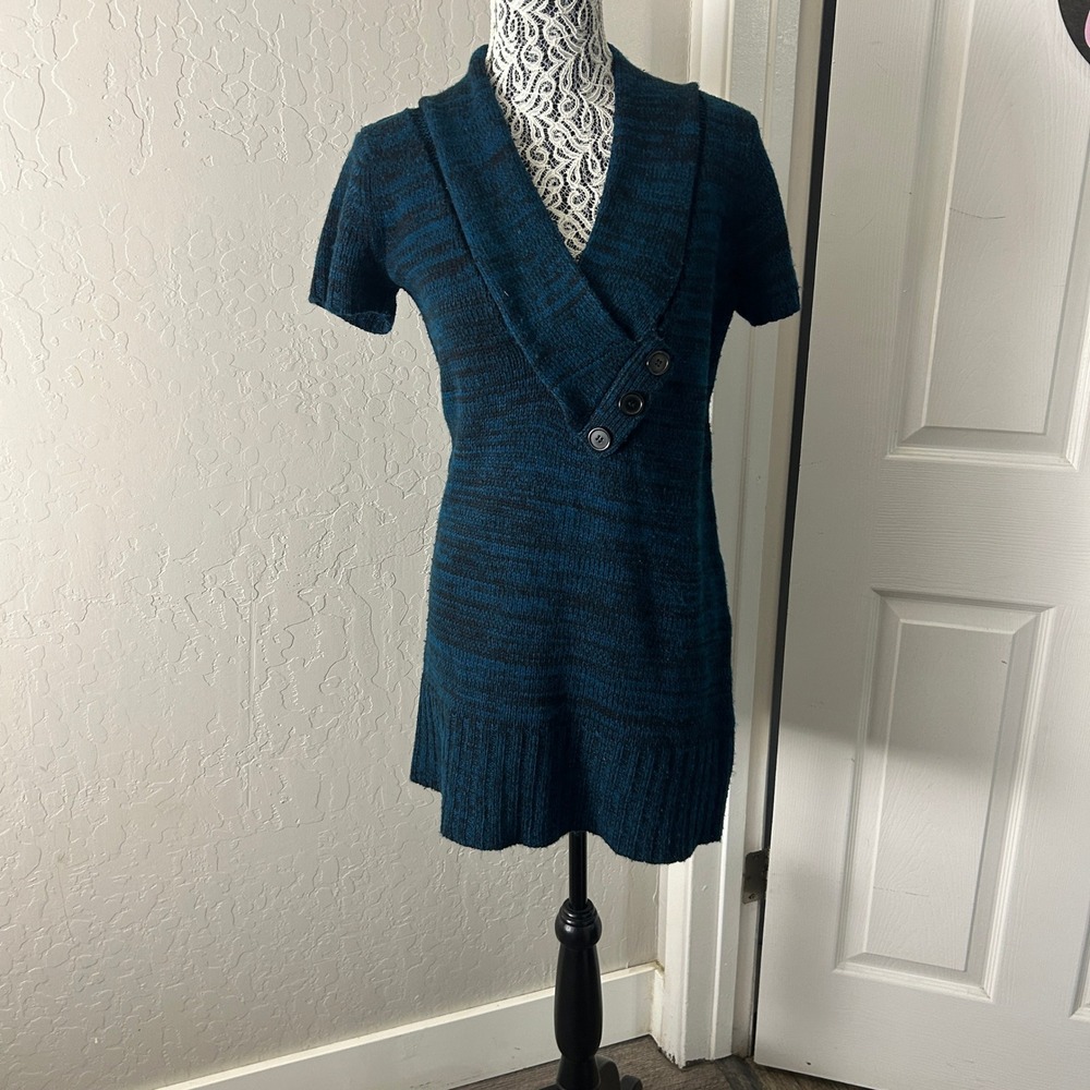 ALYX Shawl Collar Sweater Dress Womens M Tunic Blue Marled Cottagecore Winter
